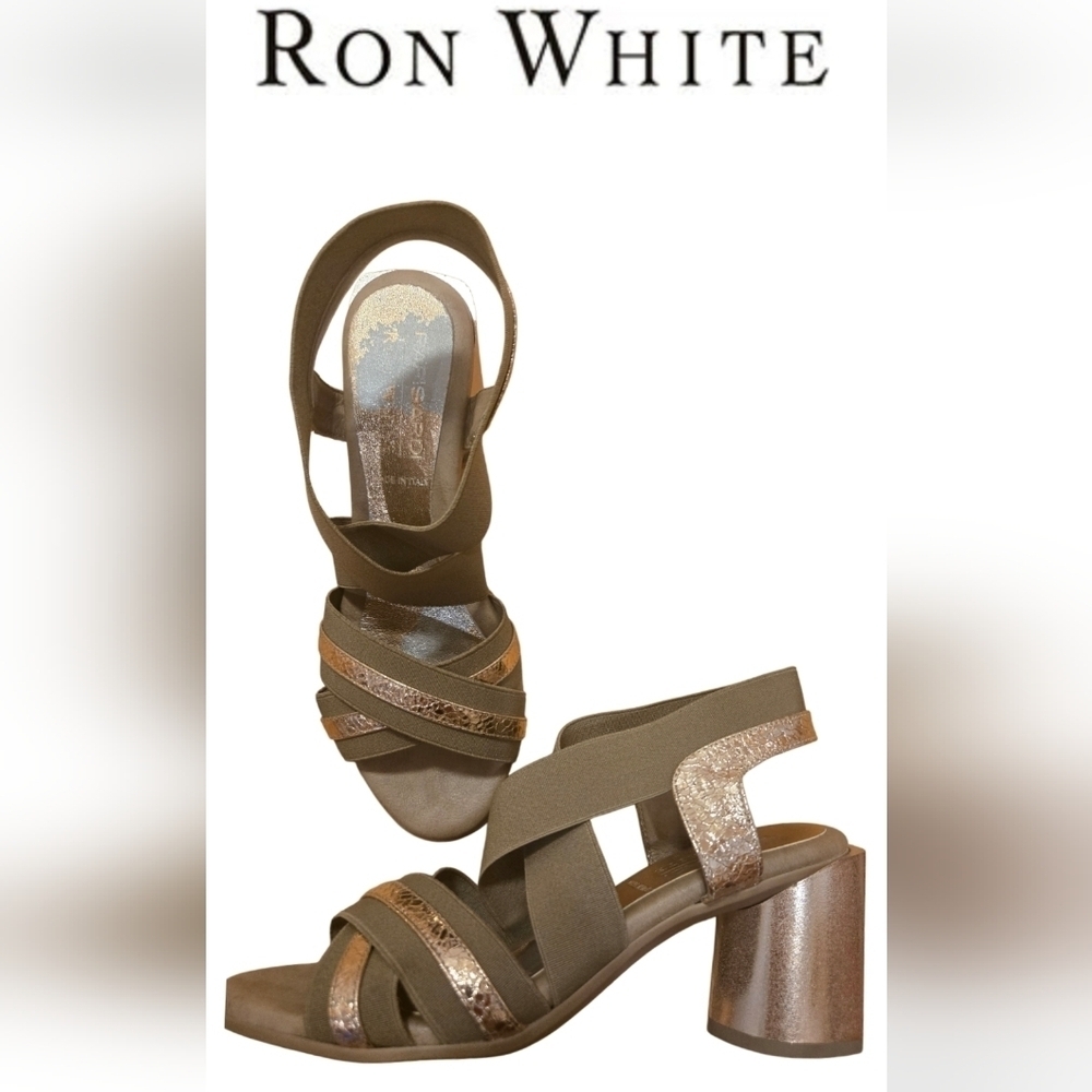 Ron White Made In Italy Women's Tan and Gold Sandals Sz 37